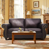 Couchus Mid-Century Vintage Sofa Couches with Rivet Design,loveseat Sofa,Removable Sofa Cover Upholstered Cushions and Solid Wood Frame (Brown, Loveseat) Couchus