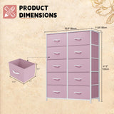 DWVO 10 Drawer Dresser - Fabric Storage Tower, Tall Chest Organizer Unit, Living Room, Hallway, Closets - Sturdy Steel Frame, Wooden Top & Easy Pull Fabric Bins, Pink DWVO