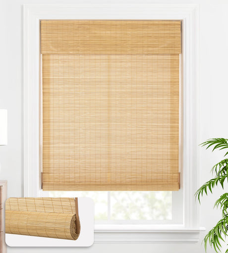LazBlinds Cordless Bamboo Blinds, Bamboo Roll Up Shades for Windows, Light Filtering Wood Window Blinds, Bamboo Roller Shades for Indoor Home- Size: 25" W x 72'' H, Carbonized LazBlinds