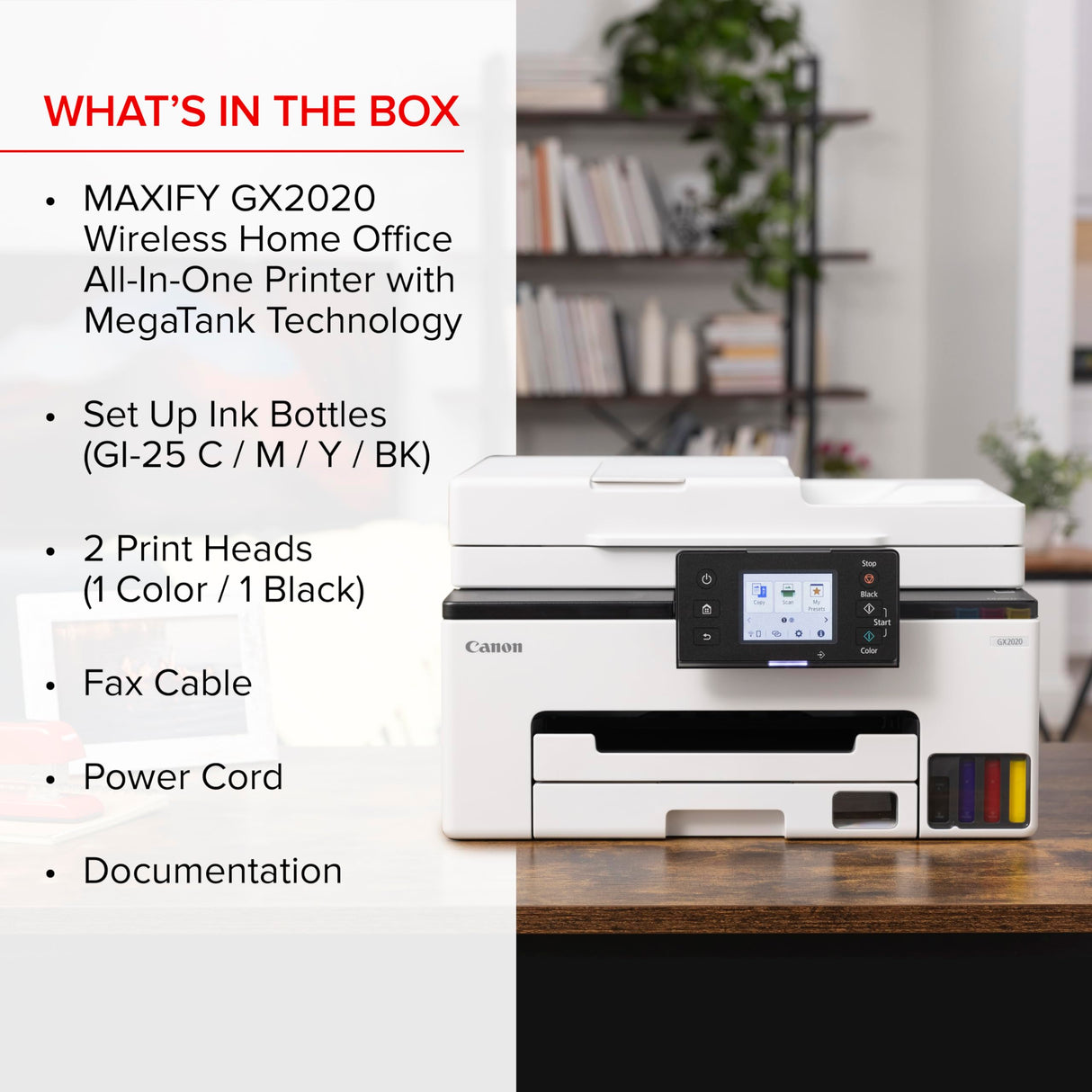 Canon Megatank GX2020 All-in-One Wireless Supertank [Megatank] Printer | Print, Copy and Scan| Mobile Printing |2.7" LCD Color Touchscreen | Auto Document Feeder and Auto Duplex Printing Canon