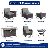 ASJMR 10 Pieces Patio Furniture Set with 2 Swivel Chairs Patio Furniture Outdoor Sectional Sofas with 55000 Gas Fire Pit Patio Conversation Set w/7 Cushions-Gary ASJMR