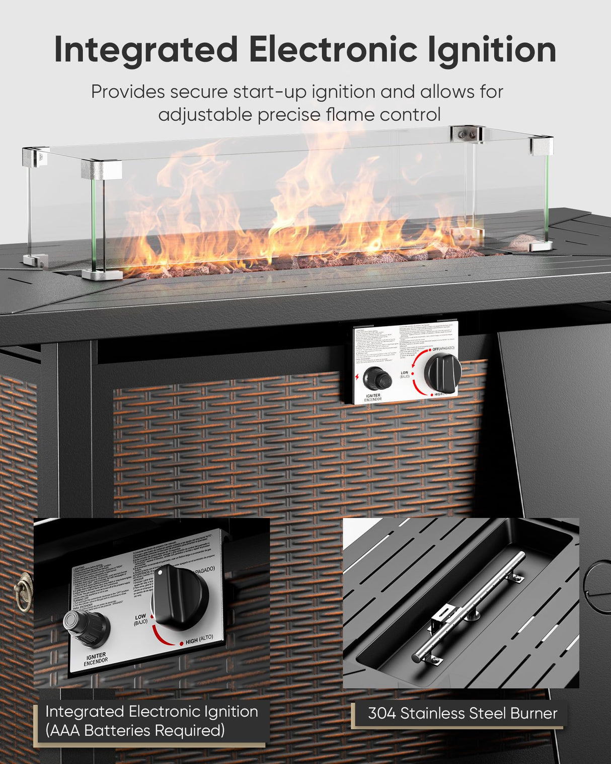 HUMMUH 5-Piece Patio Furniture Set with Fire Pit,Wicker Outdoor Swivel Rocker Chairs Patio Sofa for Backyard,Poolside,Deck HUMMUH