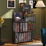 Huxitocan 4 Tier Large Record Player Stand, Holds Up to 380-450 Albums Turntable Stand with 4 Adjustable Divider Vinyl Record Cabinet Turntable Stand for Albums DVD Shelf Books Magazines Files Huxitocan