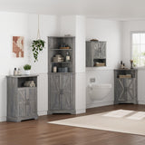 Smuxee Tall Corner Storage Cabinet, Farmhouse Corner Cabinet with Barn Door and Adjustable Shelf, Wash Grey Freestanding Cabinet Organizer for Bathroom, Kitchen, Living Room Smuxee