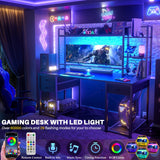 Aheaplus 55.2'' Gaming Desk with LED Lights, Power Outlets, Hutch & Drawers in Black Aheaplus