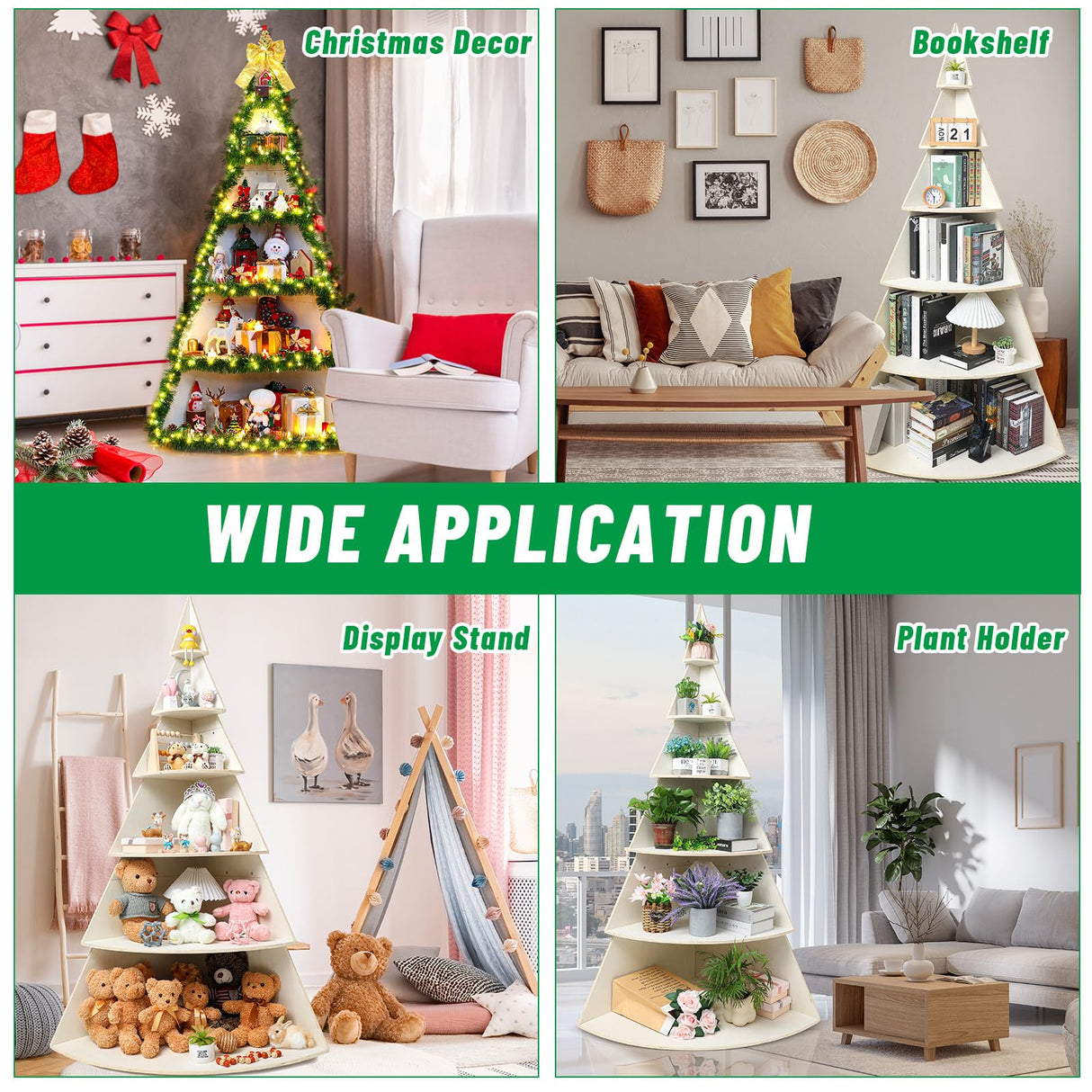 CroBlissful 6 Tier 6ft Christmas Village Display Stand Christmas Tree Corner Shelf Large Wood Platform Bookshelf for DIY Living Room Bedroom Home Office Decor CroBlissful