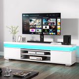 Algglobuy Low TV Stand for TVs up to 80 Inches with LED Lights, Entertainment Center TV Console Table with Storage and Power Outlet, High Gloss TV Stands for Living Room, Bedroom (White) Algglobuy