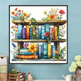 1tonine Flowers Bookshelf Diamond Art Painting Kits for Adults- 5D DIY Diamond dots for Beginners -Full Drill Round Diamond Gem Painting Kit Classroom Wall Art Decor Handmade Gift 1tonine