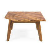 Christopher Knight Home Highpoint Outdoor V-Shaped Acacia Wood Sectional Sofa Set with Water Resistant Cushions, 4-Pcs Set, Sandblast Finish / White Christopher Knight Home