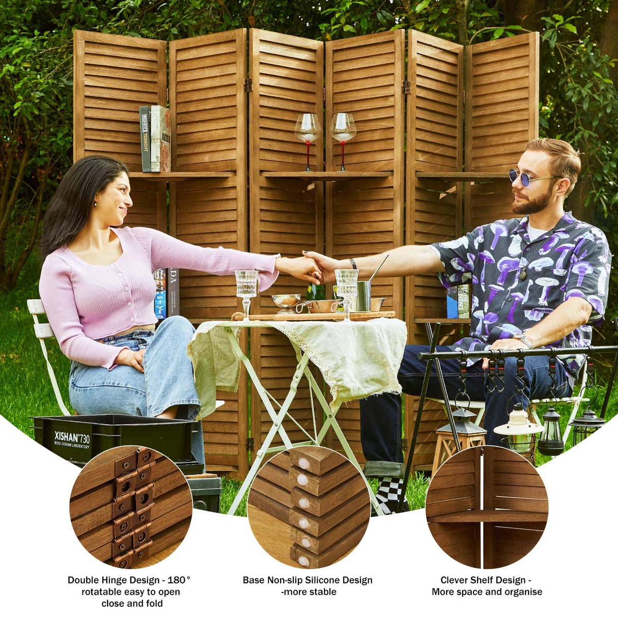 Partition Room Dividers, Folding Wood Privacy Screen with Three Display Shelves Suitable for Home Office, Study, Art Display - 6 Panel, 67 * 77inch (Brown) Svimi