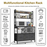 NAIYUFA Kitchen Bakers Rack with Power Outlet,5-Tier Free Standing Kitchen Storage Shelf Bakers Rack with Baskets,Industrial Microwave Oven Stand,Metal Kitchen Rack Organizer with Hooks(Black) NAIYUFA