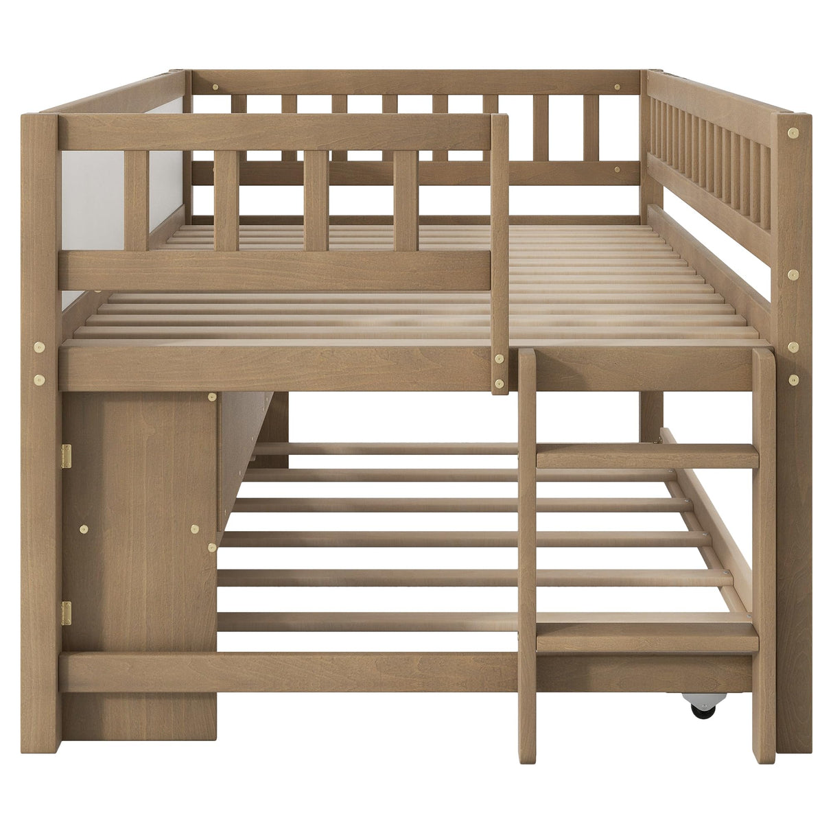 JIJIWANG Twin Size Low Loft Bed with Storage Shelves and Blackboard Wooden Loft Bed with Trundle, Wood Slats Support, No Box Spring Required, Walnut JIJIWANG