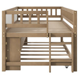 JIJIWANG Twin Size Low Loft Bed with Storage Shelves and Blackboard Wooden Loft Bed with Trundle, Wood Slats Support, No Box Spring Required, Walnut JIJIWANG