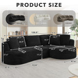 Tabaray 120.9'' Minimalist Curved Sofa, Boneless Modular Sectional Sofa, Cloud Corduroy L-Shaped Couch with Right Chaise, Modern Floor Couches for Living Room, Apartment, No Assembly Required, Black Tabaray