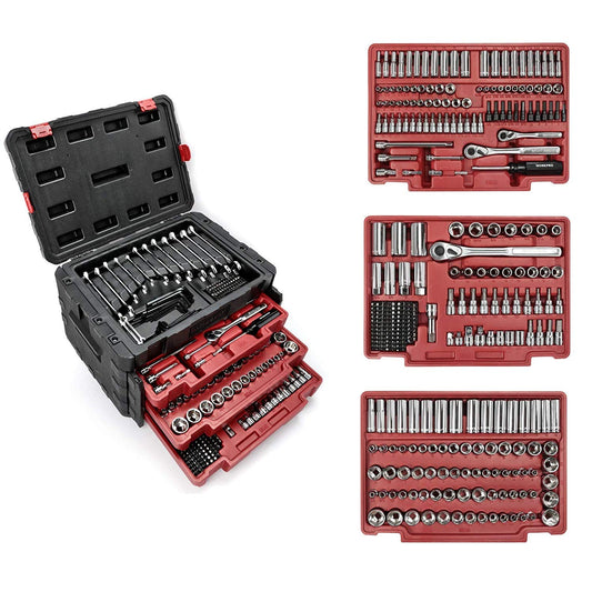 WORKPRO 450-Piece Drive Socket Set 1/2" 1/4" 3/8", CR-V Metric and Imperial with Quick-Release Ratchet Wrench, Spanners, Bits Set, Mechanics Tool for Car Repair - WoodArtSupply