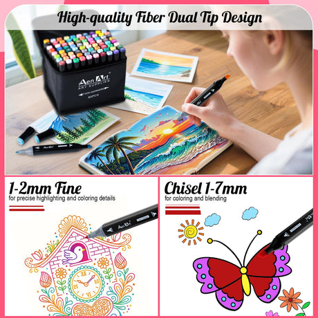 AenArt Alcohol Markers Set, 80 Color Dual Tip Art Drawing Markers, Artist Pens with Organizing Case for Adult Kids Drawing Coloring Sketching Aen Art