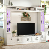 LUXOAK 98" Wide Wall Unit TV Stand with Storage for TVs up to 80", Large Modern TV Console Table with LED Lights, Entertainment Center with Bookshelves for Living Room, White LUXOAK