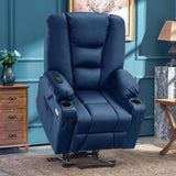 MCombo Large Power Lift Recliner Chair Sofa with Massage and Heat for Big and Tall Elderly People, 3 Positions, Cup Holders, and USB Ports, Faux Leather 7539 (Large, Navy Blue) MCombo