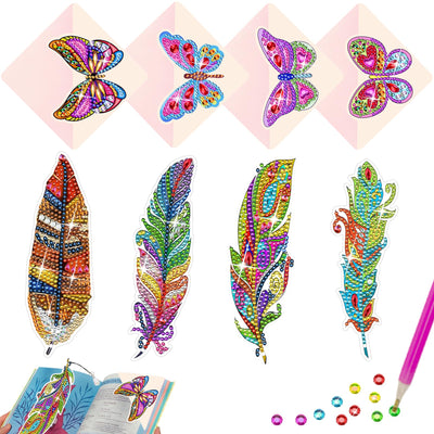 TDOOW 8 PCS Diamond Art Painting Bookmarks for Adults, Feather Diamond Art Bookmarks, Butterfly Corner Painting Book Mark Kits Craft DIY Diamond Art Kits Gem Small Dotz Gifts