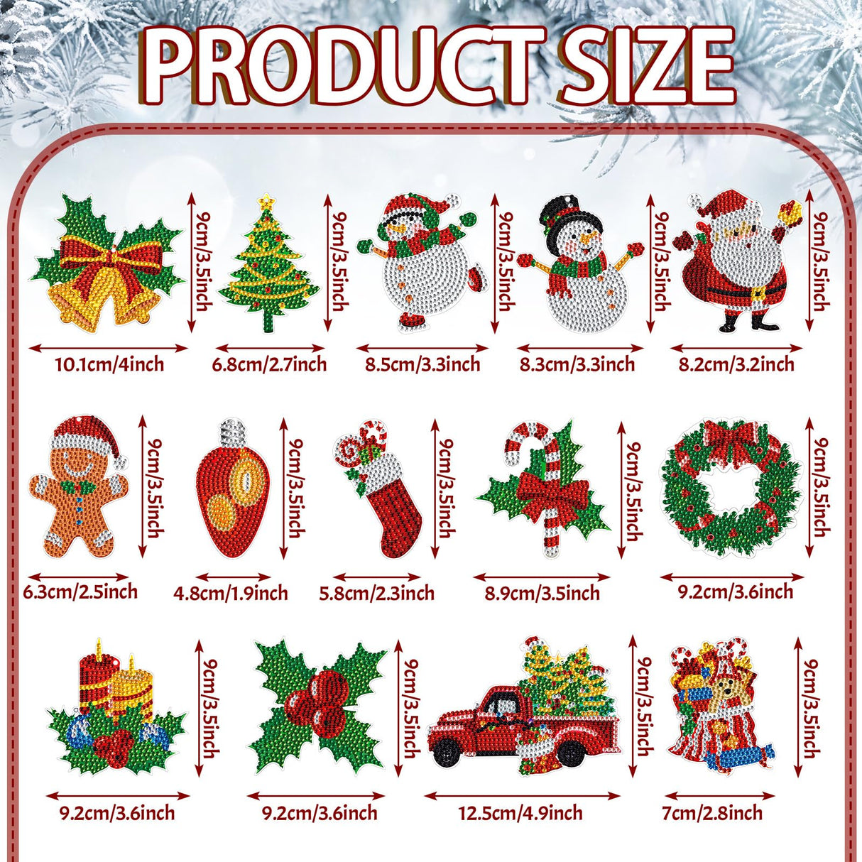 Equsion 14 Pcs Diamond Art Christmas Ornaments Christmas Diamond Painting Keychains Kits 5d DIY Hanging Double Sided Diamond Art Key Ring Painting Key Chain Family Decor Rhinestone Pendant Equsion