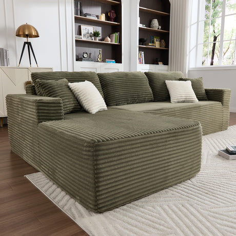 Opiesit 108" Boneless Couches for Living Room, Modular Sectional Sofa with Oversized Chaise, L-Shape Cloud Couch with Deep Seat, High-Density Memory Foam, No Assembly Required, Plush Corduroy Green Opiesit