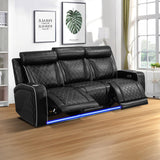 Breathing Leather Power Recliner Sofa Set Living Room Furniture Reclining Couch with LED Light/Cup Holder/USB Ports for Home Theater (3 Piece Leather Couch, Black) Plithzy