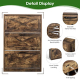 HOPUBUY Shoe Cabinet for Entryway, Shoe Storage Cabinet with 3 Flip Drawers, Narrow Shoe Rack for Front Door Entrance, Rustic Brown HOPUBUY