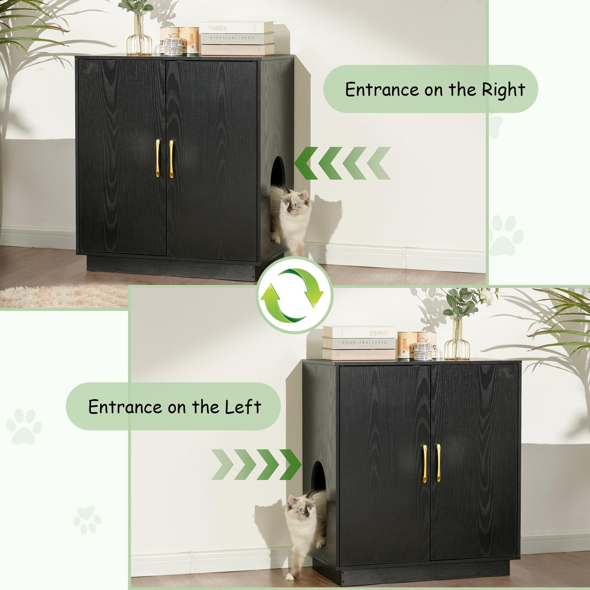 Gitelsnour Litter Box Enclosure, 30.9'' High Large Litter Box Furniture, Modern Cat Litter Box Enclosure with Hidden Storage, Side Table, End Table, Black GCLB003BK Gitelsnour