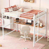 Harper & Bright Designs Metal Full Size Loft Bed Frame, Loft Bed Full with Desk and Shelves, Space Saving Metal Loft Bed with Desk Underneath for Kids,Teens (Full,White) Harper & Bright Designs