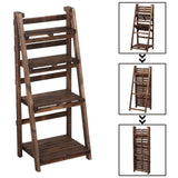 Yaheetech Wooden Foldable Ladder Shelf 4-Tier Magazine Holder Book Rack Plant Stand Folding Flower Display Pot Decorative Storage Free Standing Indoors/Outdoors Rustic No Assembly Required Brown Yaheetech