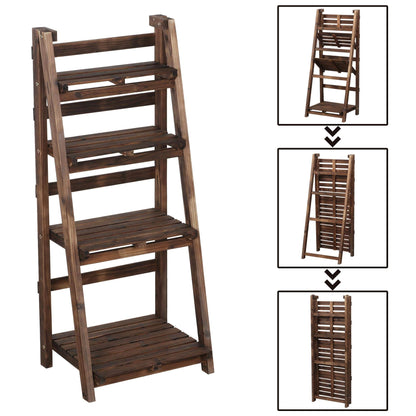 Yaheetech Wooden Foldable Ladder Shelf 4-Tier Magazine Holder Book Rack Plant Stand Folding Flower Display Pot Decorative Storage Free Standing Indoors/Outdoors Rustic No Assembly Required Br - WoodArtSupply