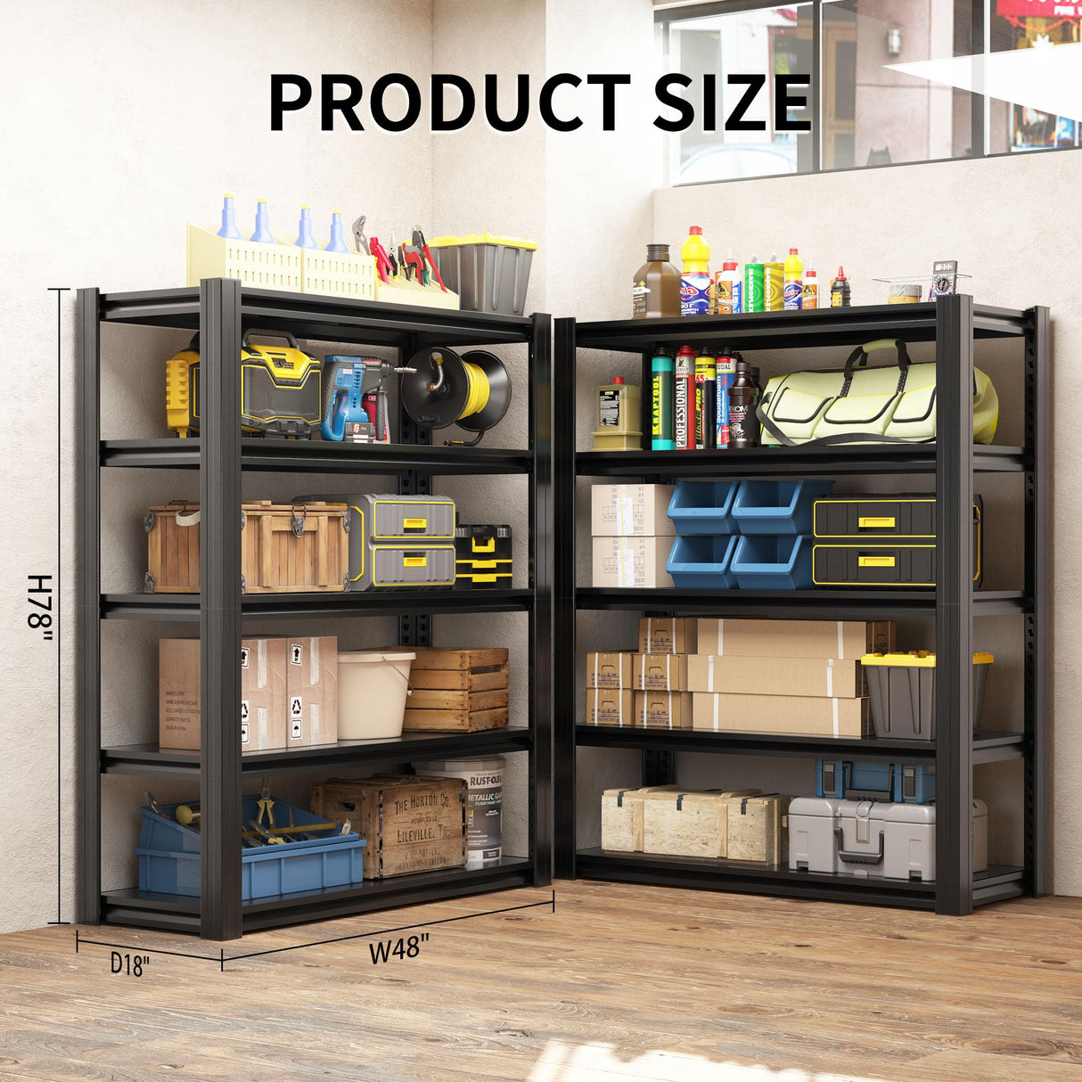 EKJ 78" H Garage Shelving 3000LBS Heavy Duty Storage Racks, Adjustable 5 Tier Metal Shelves Unit, Industrial Utility Shelves for Workshop, Basement, Home Office 78" H*47.2W*18D EKJ