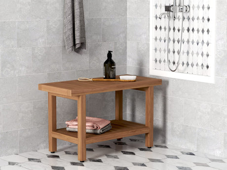 AquaTeak The Original 30" Spa Teak Shower Bench with Shelf AquaTeak