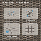 CHITA 5 Pieces Patio Wicker Furniture Set, Outdoor Rattan Bistro Set with Removable Thickened Cushions, Fully Assembled(Gray Cushions with Brownish Gray Wicker) CHITA