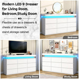 chartustriable 9 Drawer Dresser for Bedroom, White Dresser with LED Lights, Modern Chest of Drawers for Closet, 63" Wide Drawers Organizer Cabinet for Living Room, Entryway, Hallway, White chartustriable