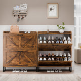 MU Shoe Storage Cabinet with 2 Flip Drawers, Freestanding Shoe Rack Cabinet with Metal Legs, Hidden Shoe Organizer Cabinet for Entryway, Living Room, Rustic Brown MU