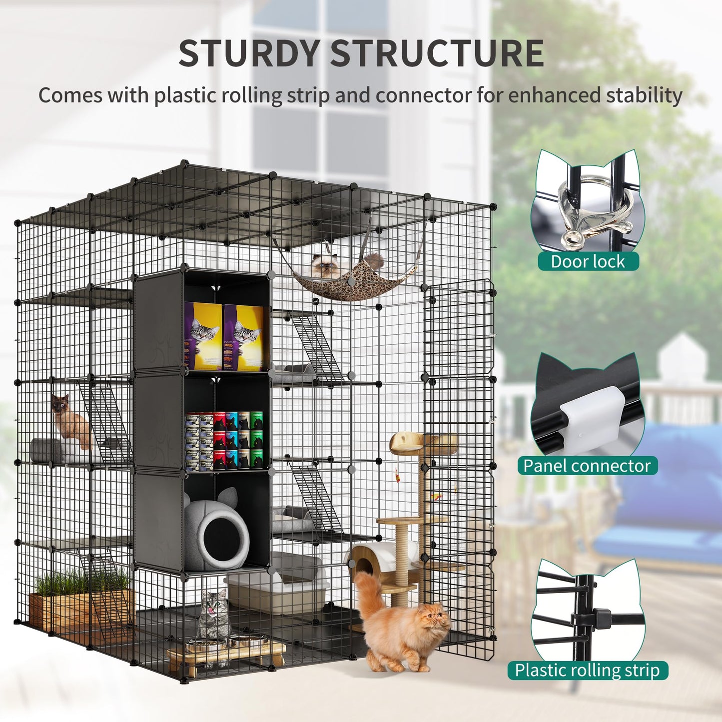 YITAHOME Cat Cage Indoor Large with Storage Cube DIY Outdoor Cat Enclosures Metal Cat Playpen with Hammock Platforms for 1-4 Cats 5 Tiers Cat Kennel Catio