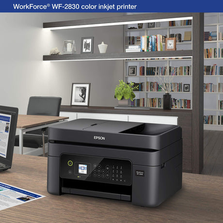 Epson Workforce WF-2830 Wireless Color Inkjet All-in-One Printer, Print Scan Copy and Fax, Automatic 2-Sided Printing, 1. 4" Color LCD, 100-sheet Paper Tray, Wi-Fi Direct Connectivity, Black Epson