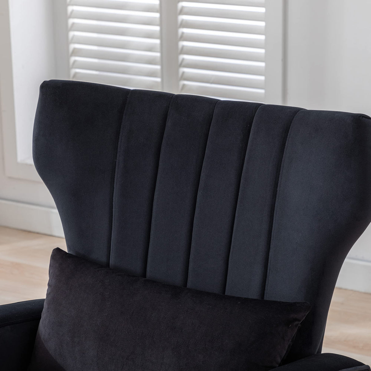 chairus Wingback Velvet Accent Chair, Modern Living Room Armchair Comfy Upholstered Single Sofa Chair for Bedroom Dorms Reading Reception Room with Gold Legs & Small Pillow, Black chairus