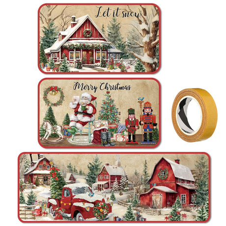 SATINIOR 3 Pcs Christmas Kitchen Rugs and Mats Set Vintage Winter Floor Mat Non Slip Washable Nutcracker Santa Claus Red Truck Doormat Christmas Kitchen Decor for Home Bath Office Party Holiday Decor SATINIOR