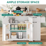 YITAHOME Kitchen Island with Stainless Steel Top, 54" Drop Leaf Kitchen Island with Storage, Rolling Carts with Pull-Out Cabinet, 3 Tier Slide Out Drawers & Shelves, 2 Doors Storage for Dining,White YITAHOME