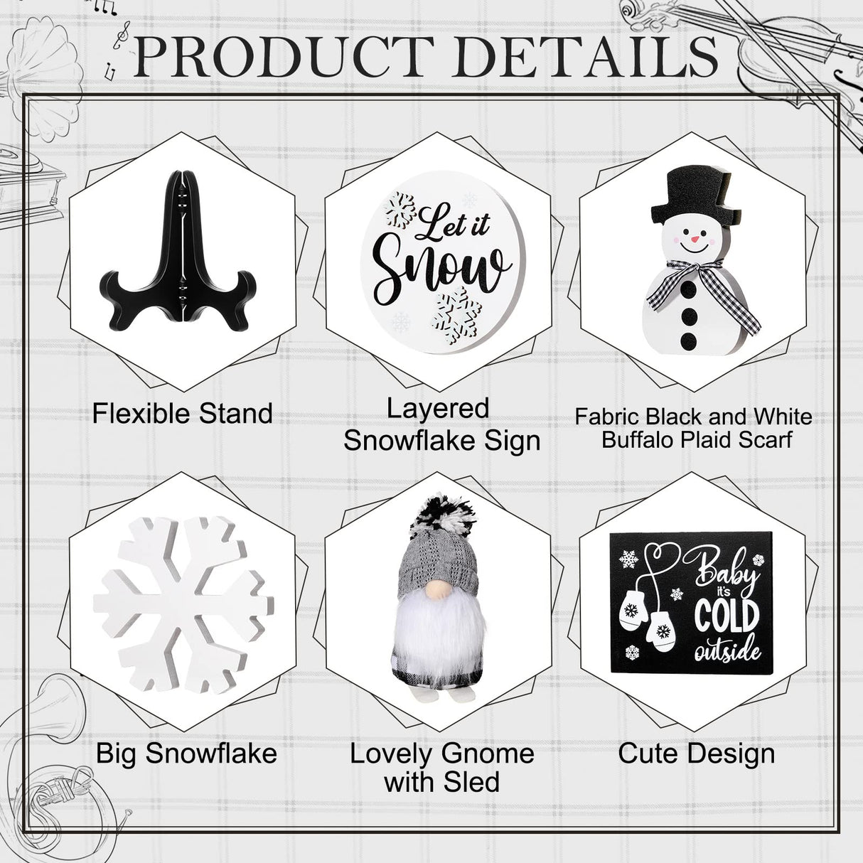 Yalikop 10 Pieces Christmas Farmhouse Winter Decor for Tiered Tray, Rustic Wooden Farmhouse Table Signs for Home Table Decoration Gift, Snowflake Style Yalikop