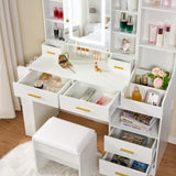 BEWISHOME White Vanity Desk with Mirror and Lights,Large Vanity with 3 Lighting Modes,Drawers,Open Storage,Makeup Vanity Set Makeup Desk Dressing Table,Big Vanity Table with Charging Station FST25W BEWISHOME