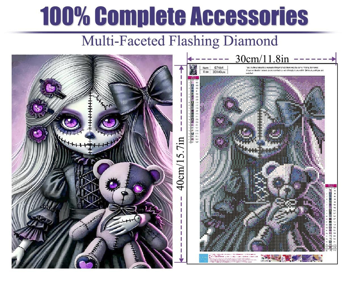 cdjlddww Gothic Diamond Painting Kits for Adults, 5D Diamond Art Kits for Beginners, DIY Bear Round Full Diamond Gemstone Art Rhinestone Painting for Wall Decor 12X16 inch cdjlddww