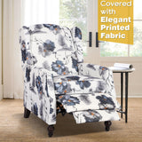 GUEAPY Mid-Century Modern Wingback Recliner Chair, Upholstered Push-Back Manual Recliner for Adults, Floral Accent Chair with Solid Wood Legs for Living Room & Bedroom, Blue GUEAPY
