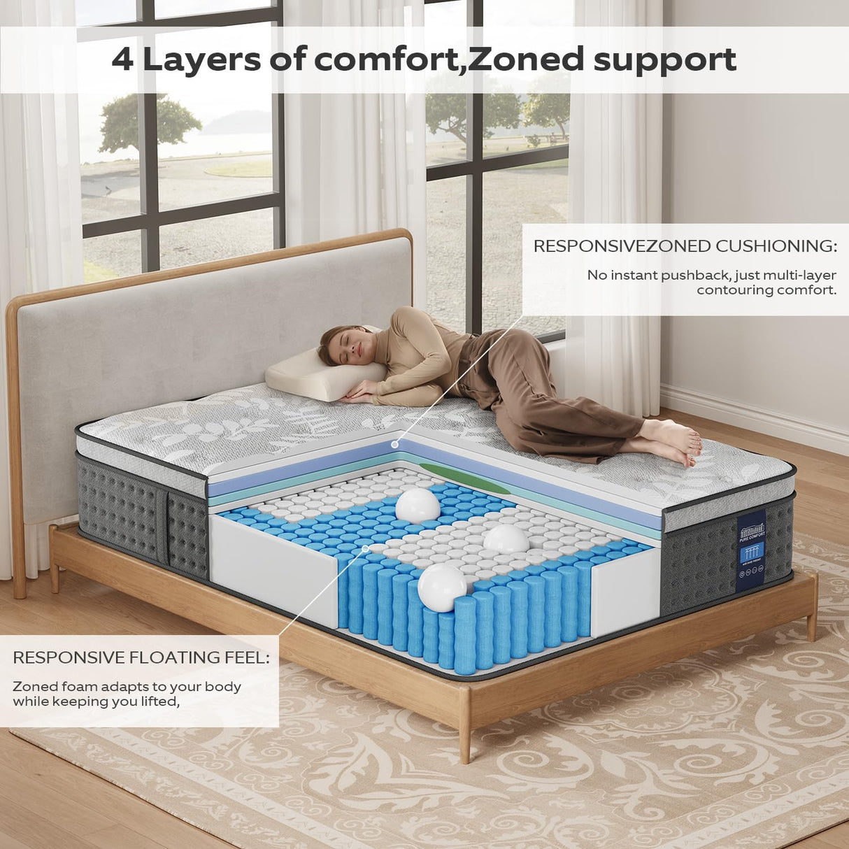 Nedersal Queen Mattress,10 Inch Hybrid Mattress with Gel Memory Foam, Individually Pocket Innerspring Top Mattresses,5 Coils Strong Edge Support, Used for Motion Isolation,100 Night Trial. Nedersal