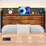 Furnulem Twin Bed Frame with LED Lights, Charging Station, and Under-Bed Storage in Rustic Brown Furnulem