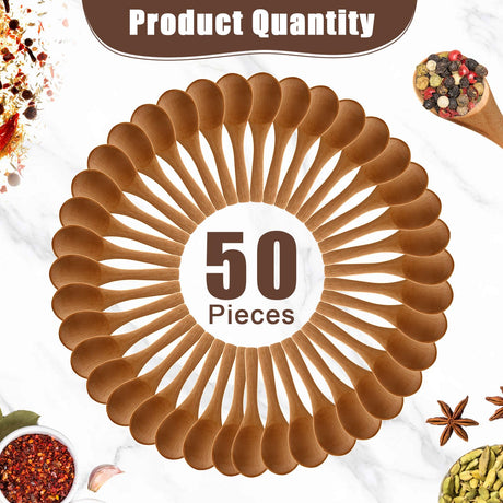 Boao 50 Pcs Small Wooden Spoons, 3.5'' L, Mini Wood Spoons Bulk Nature Tiny Spoons Little Wooden Teaspoons for Jars Sugar Creamer Honey Spices Salt Kitchen Supplies Boao