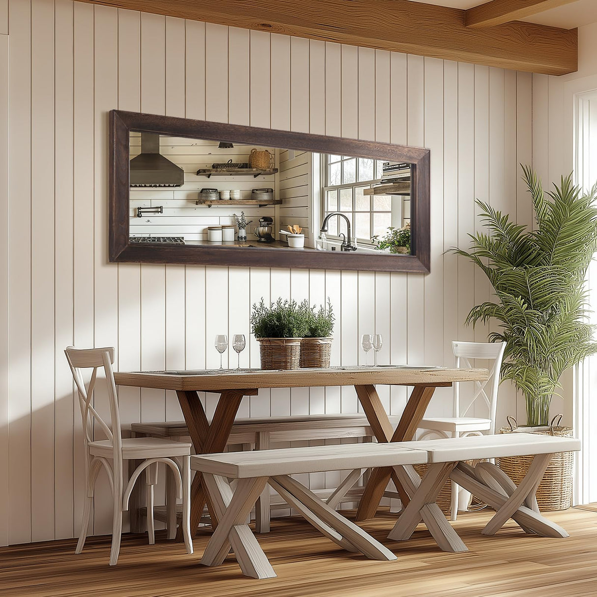 MirrMyst Rustic Farmhouse Full Length Mirror, 64"x21" Wood Frame Floor Mirror, Free Standing Mirror Leaning Wall Mirror Full Length, Full Body Mirror for Bedroom Living Room Cloakroom, Brown MirrMyst