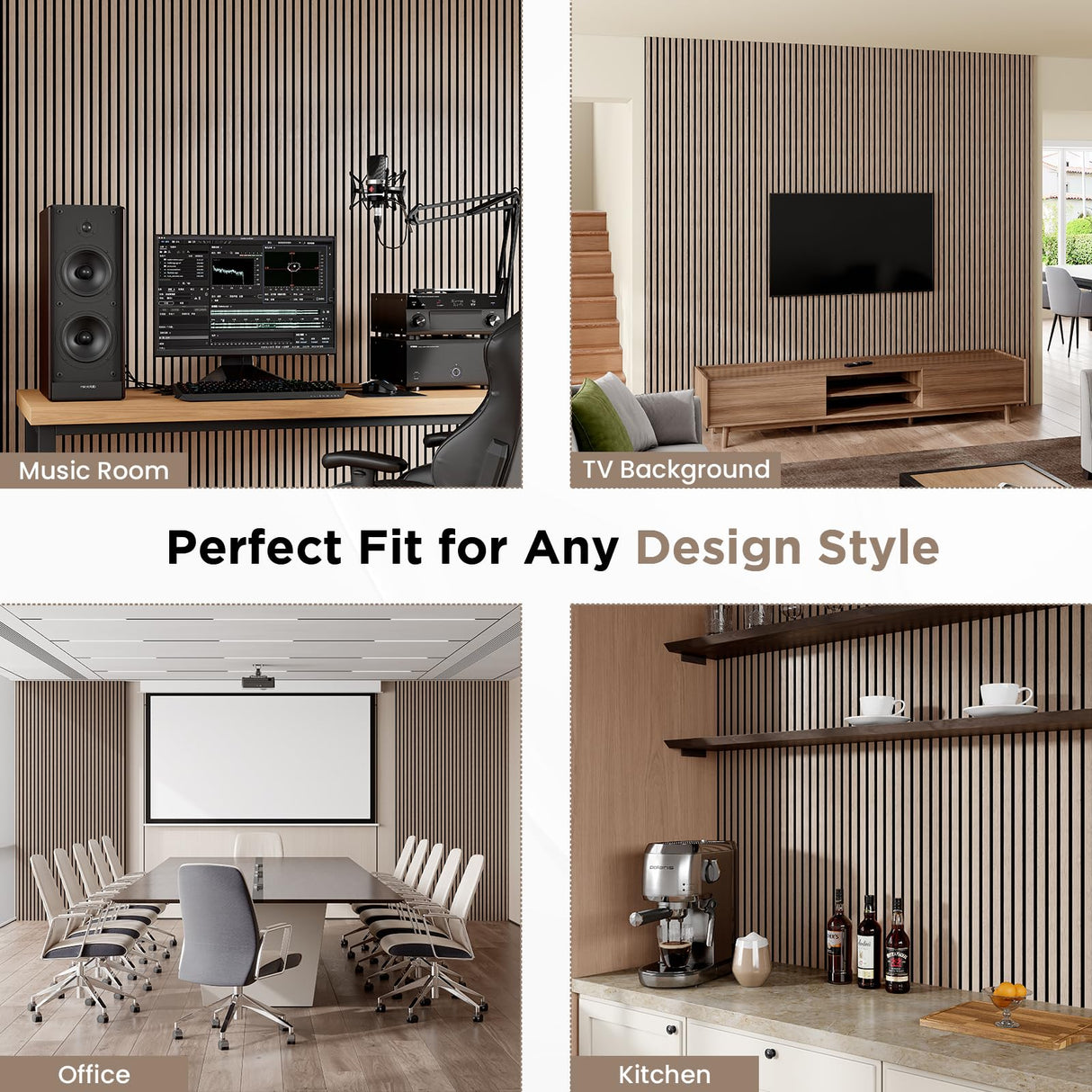 Wood Slat Acoustic Panels for Wall and Ceiling,94.5" x 24" Each Soundpoof Wooden Slat Wall Panel - Walnut, 2 Pack SMARTSTANDARD